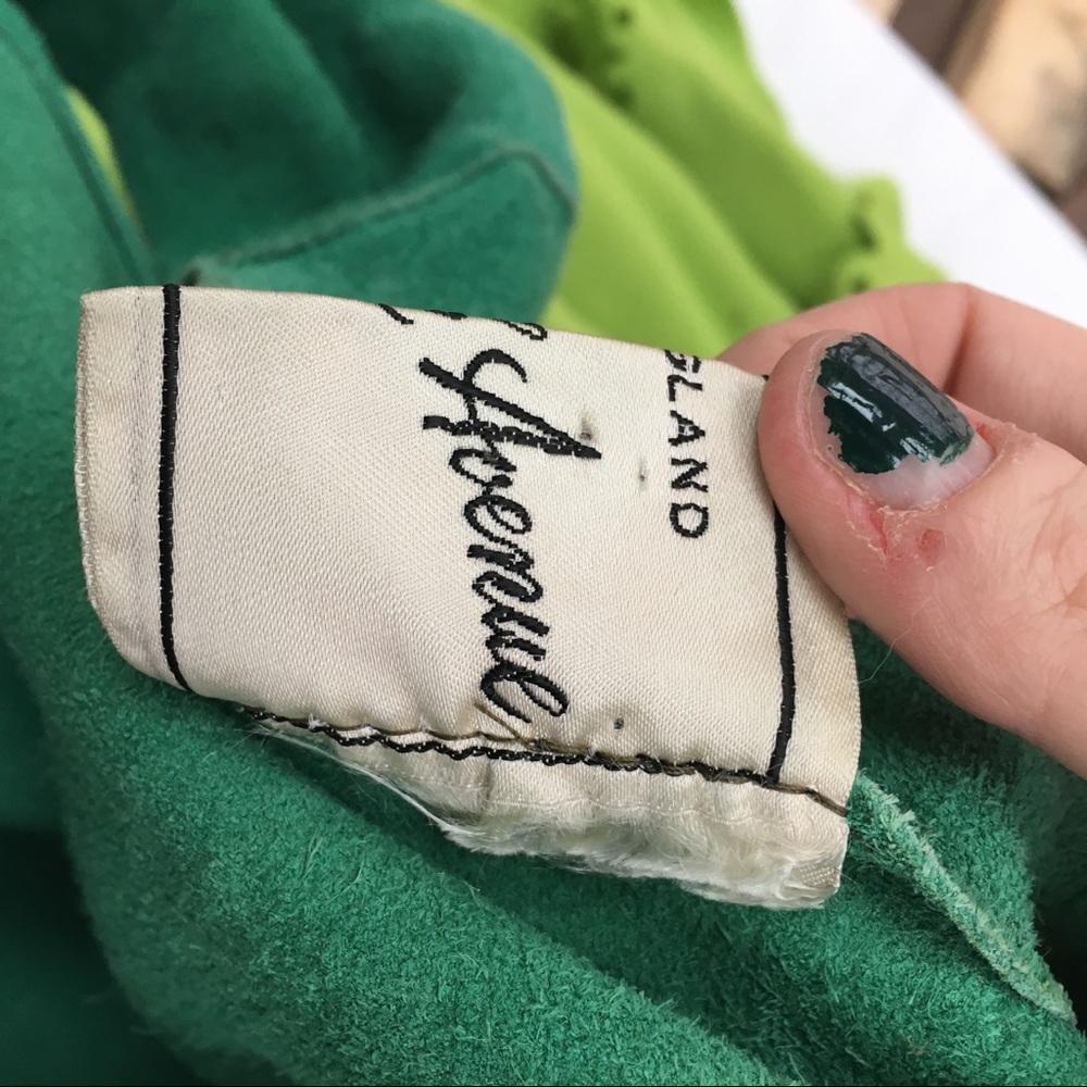 SOLD :: Vintage 60s Green Suede Belted Vest - Picture 8 of 8